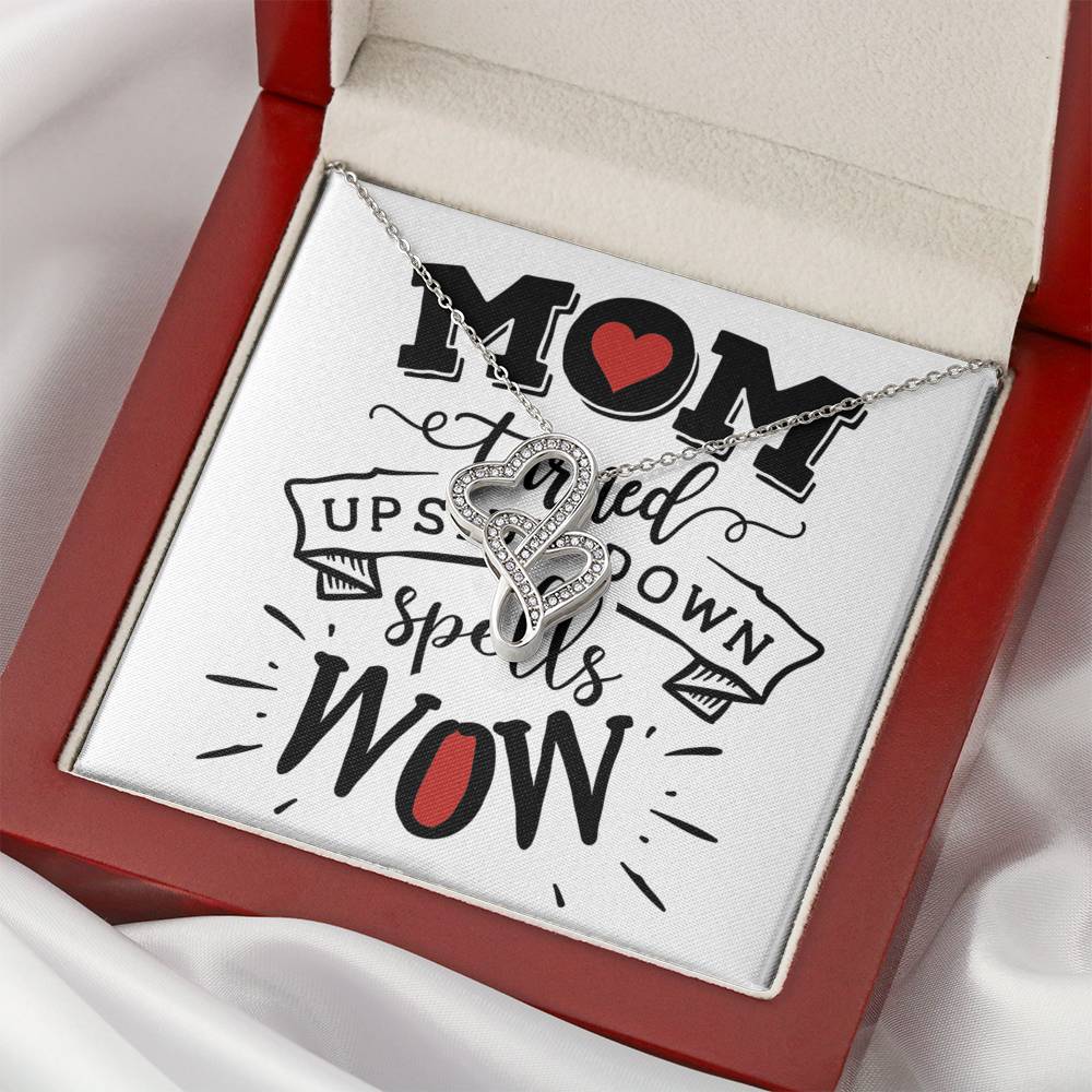 Personalized Gift Mother Necklace for Mom Valentines Birthday Gift Silver Jewelry Double Hearts Necklace for Women with Message  Card