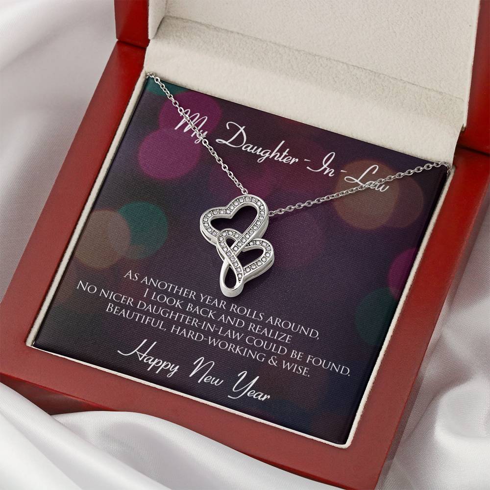 Personalized Gift Daughter in Law Necklace for Her Valentines Birthday  Gift Double Hearts Necklace for Women with Message  Card