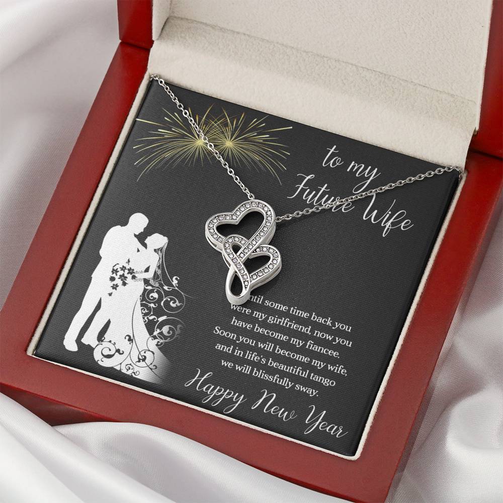 To My Future Wife Necklace for Women Personalized Birthday Anniversary Valentines Engagement Gift Double Hearts Necklace with Message Card from Husband Silver Jewelry for Women