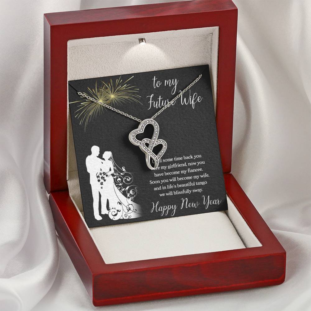 To My Future Wife Necklace for Women Personalized Birthday Anniversary Valentines Engagement Gift Double Hearts Necklace with Message Card from Husband Silver Jewelry for Women
