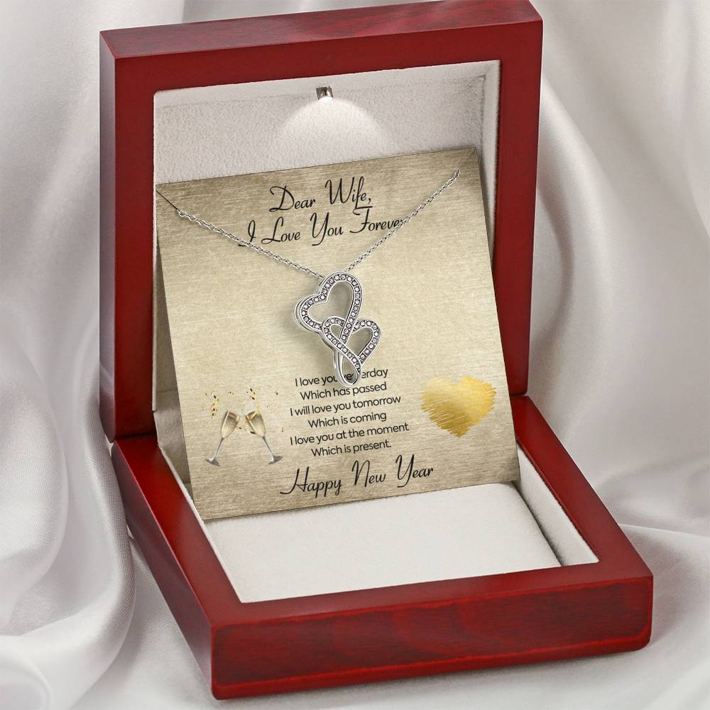 Personalized To My Wife Necklace for Her Birthday Valentines Anniversary Gift to my Wife Double Hearts Necklace for Women with Message  Card