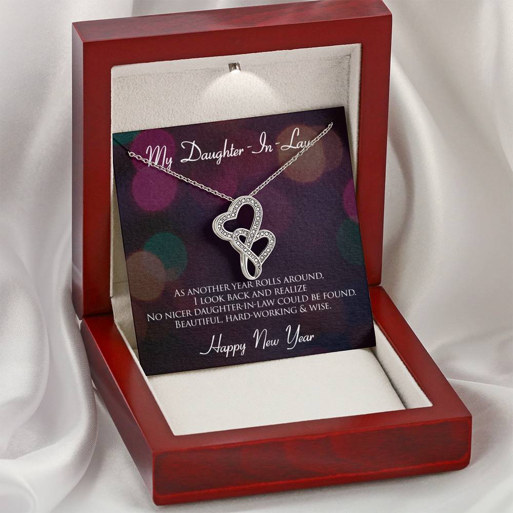 Personalized Gift Daughter in Law Necklace for Her Valentines Birthday  Gift Double Hearts Necklace for Women with Message  Card