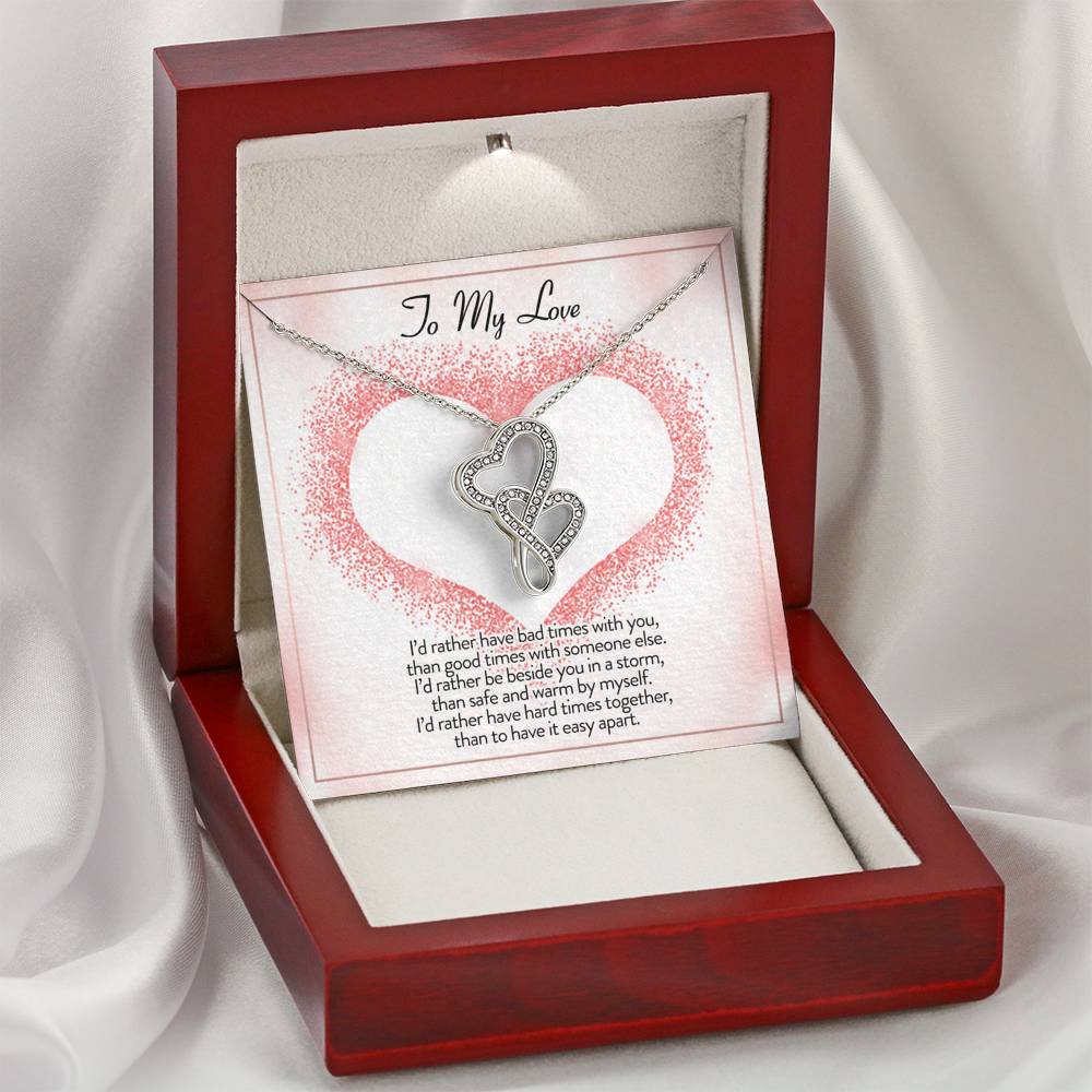 Personalized Girlfriend Necklace Anniversary Gift Birthday Valentines Gift Double Hearts Silver Necklace for Women Message Card From Boyfriend