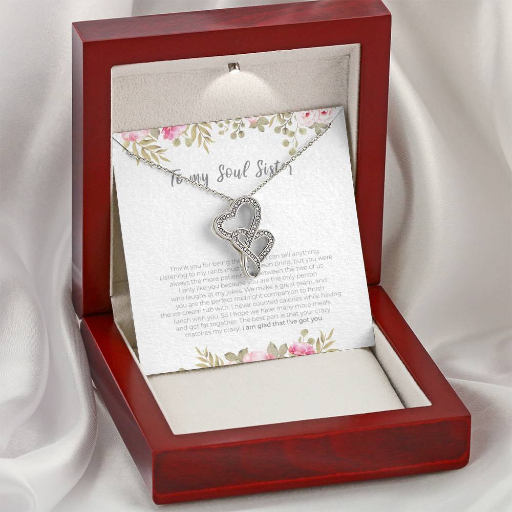 Personalized To my Soul Sister Necklace for Her Valentines Birthday Gift Double Hearts Necklace for Women with Message  Card
