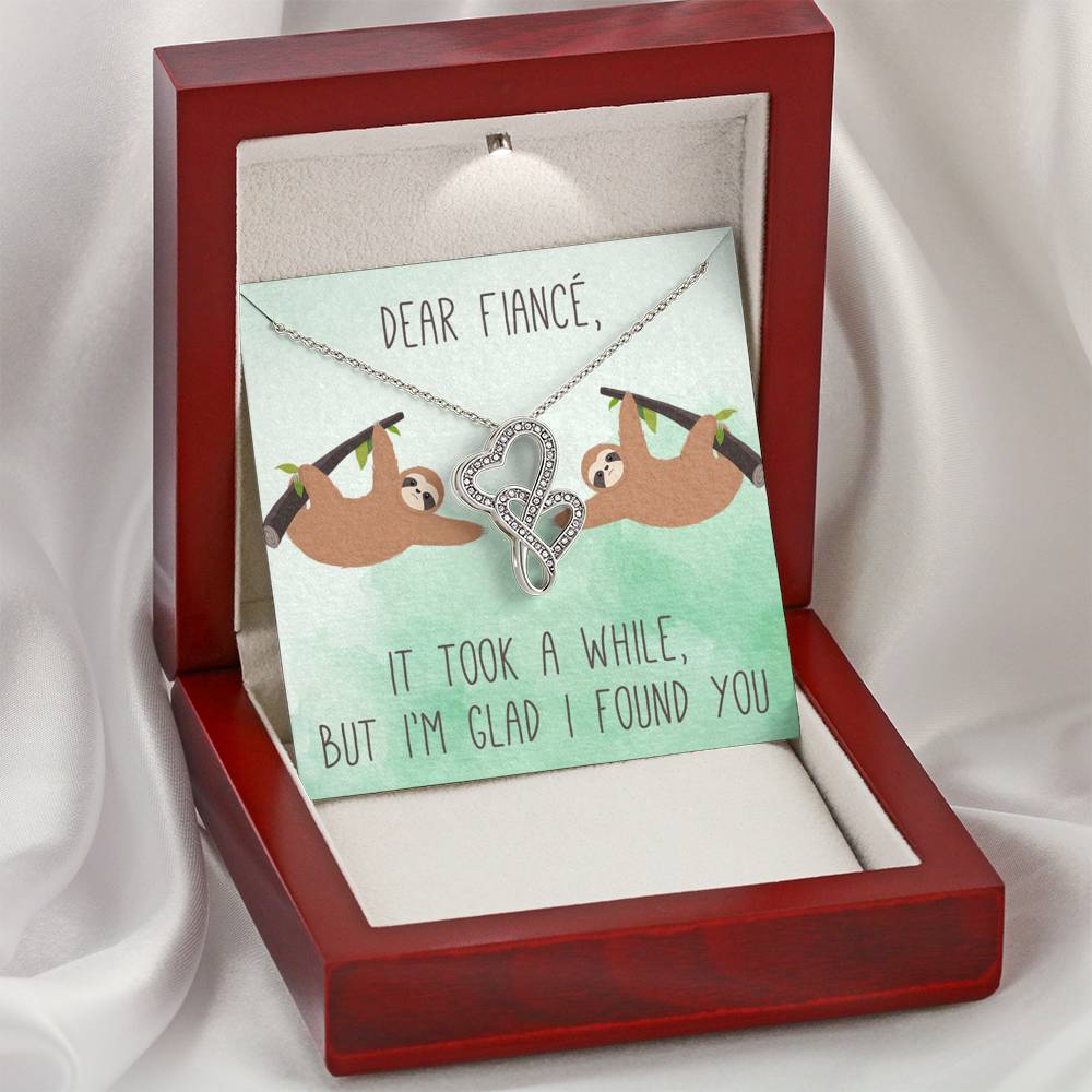 Personalized To my Fiance Necklace  for Her Valentines Birthday Anniversary Gift Double Hearts Necklace for Women with Message  Card
