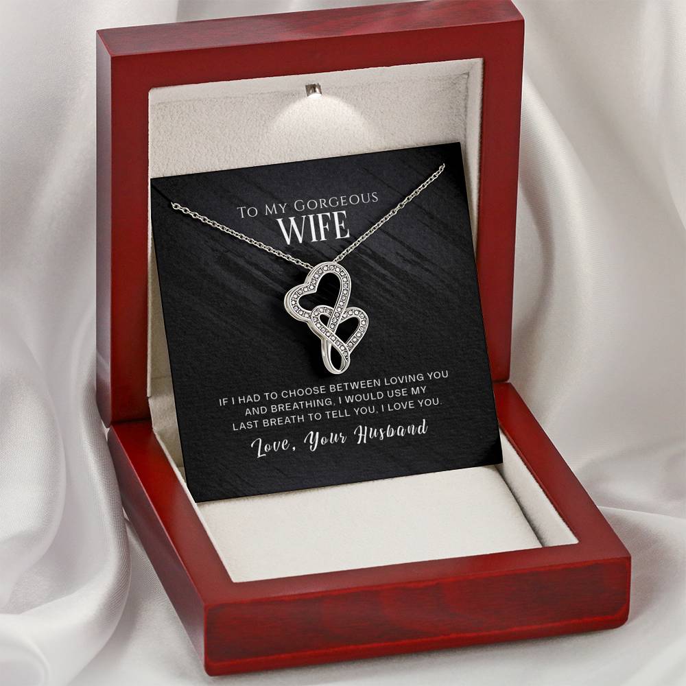 Personalized To My Wife Necklace  for Her Birthday Valentines Anniversary Gift for Wife Double Hearts Necklace for Women with Message  Card