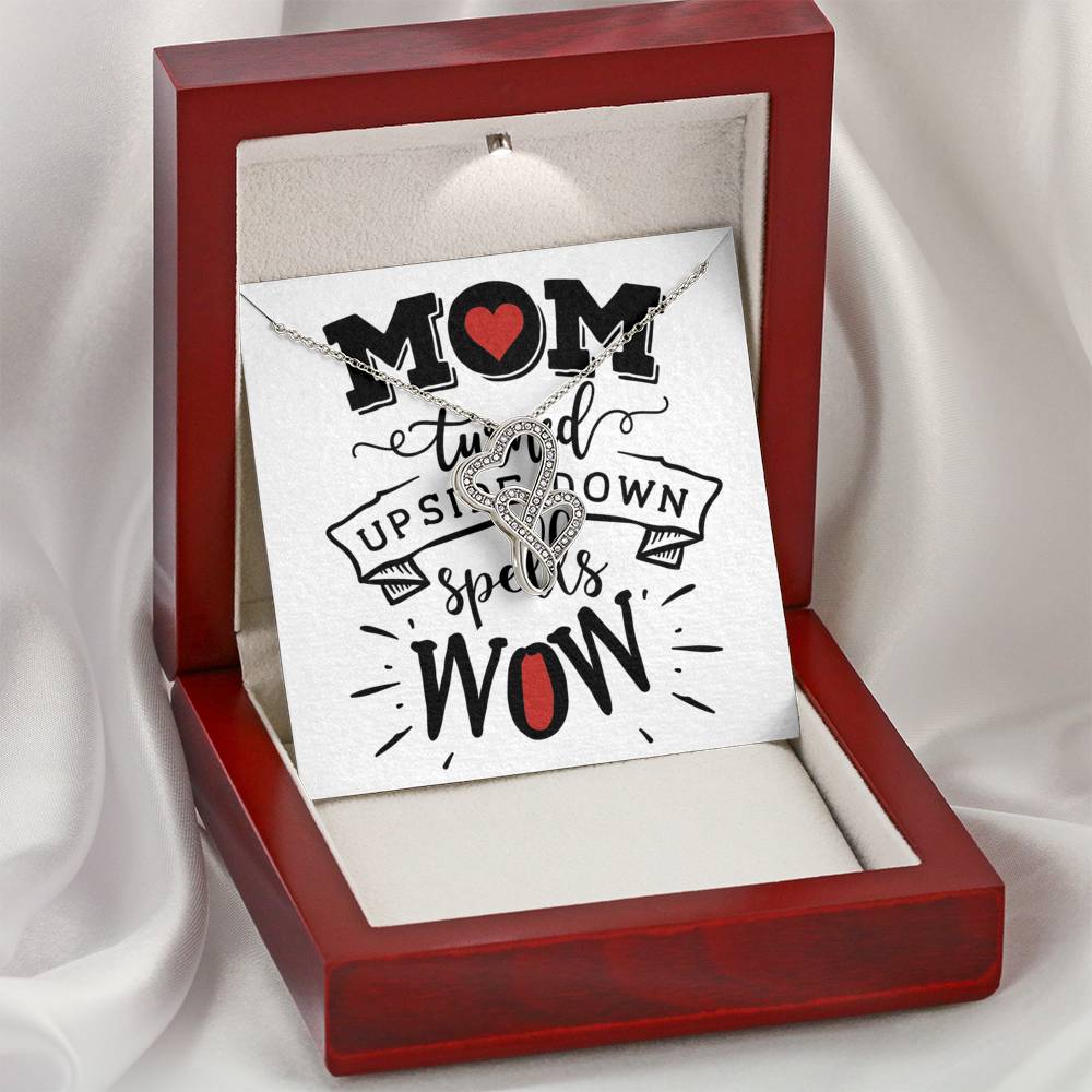 Personalized Gift Mother Necklace for Mom Valentines Birthday Gift Silver Jewelry Double Hearts Necklace for Women with Message  Card