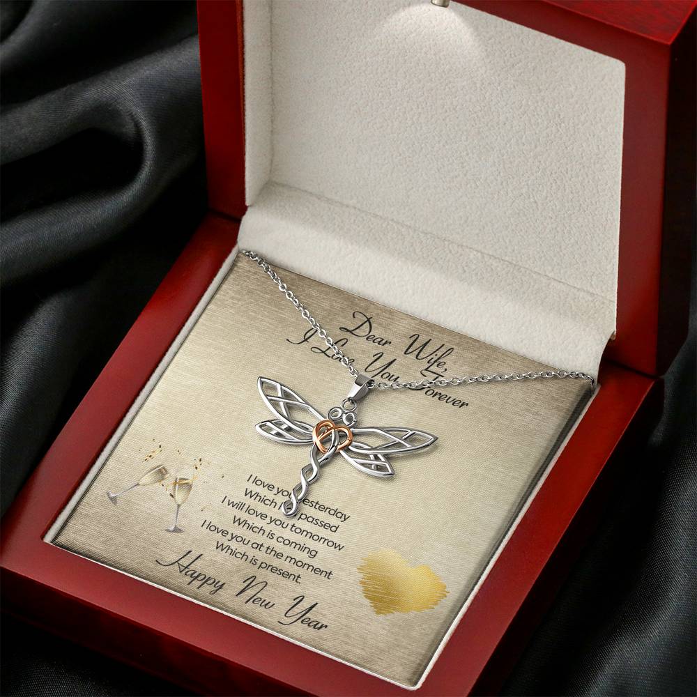 Personalized To My Wife Necklace for Her Birthday Valentines Anniversary Gift to my Wife Dragonfly Hearts Necklace for Women with Message  Card