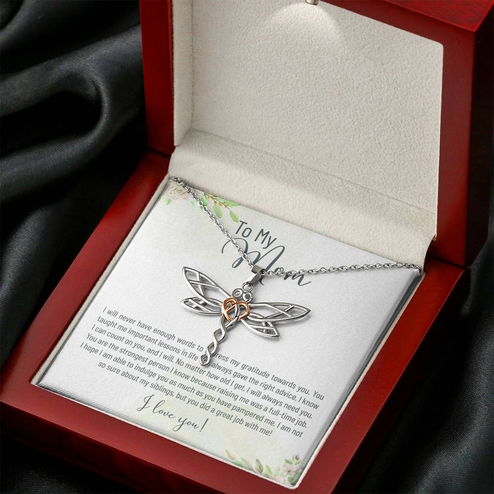 Personalized Mother Necklace for Her Birthday Friendship Gift Dragonfly Dream Heart Necklaces for Women with Message  Card