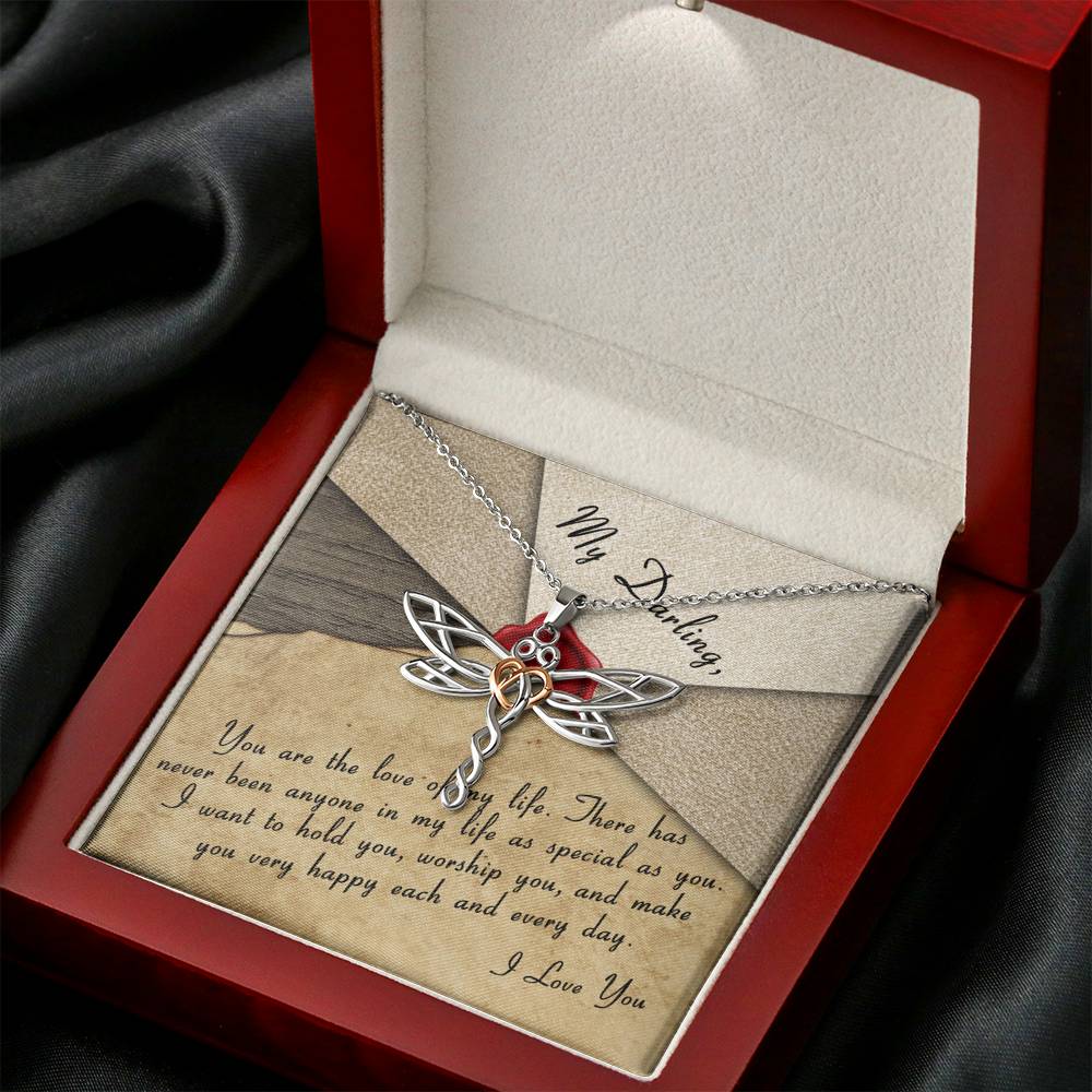 Personalized Girlfriend Wife Necklace  for Her Valentines Birthday Anniversary Gift Dragonfly Hearts Necklace for Women with Message  Card