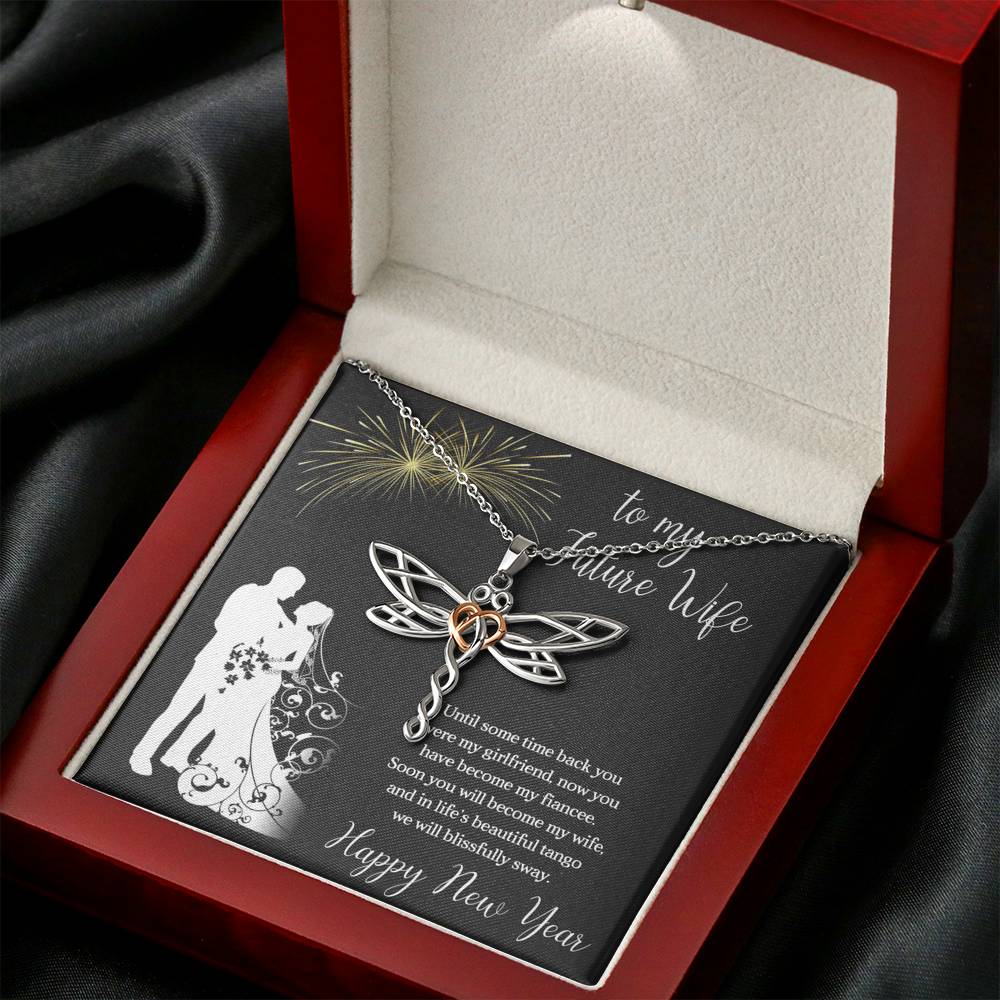 To My Future Wife Necklace for Women Personalized Birthday Anniversary Valentines Engagement Gift Dragonfly Necklace with Message Card from Husband Silver Jewelry for Women