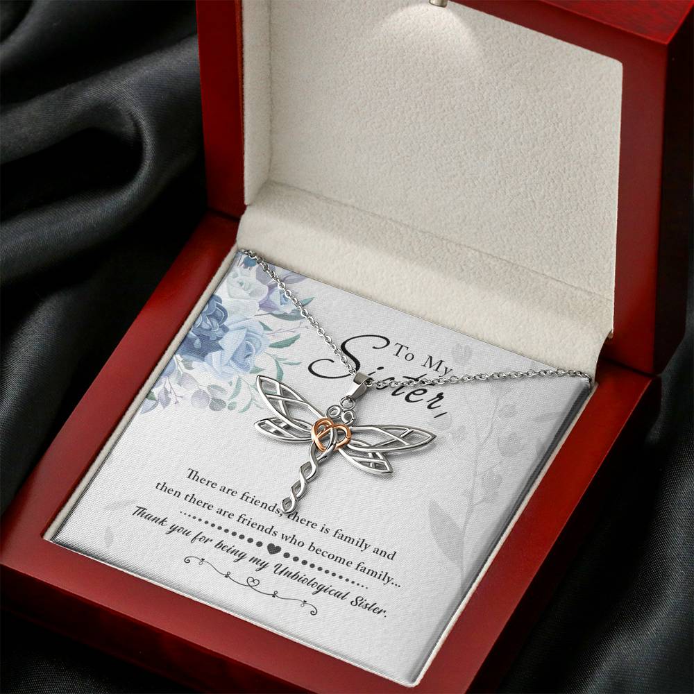 Personalized Custom Sister Necklace  for Her Valentines Birthday Anniversary Gift Dragonfly Hearts Necklace for Women with Message  Card