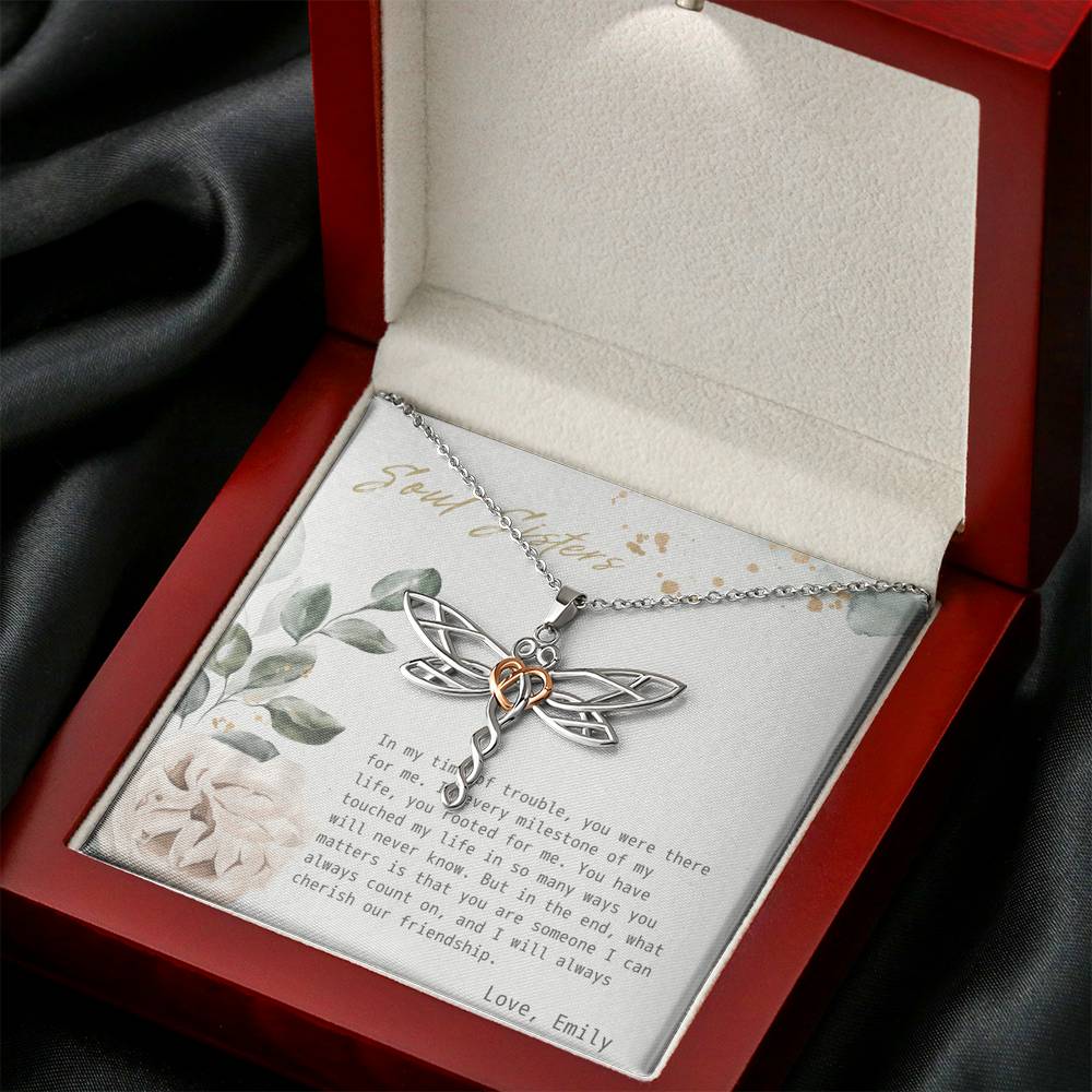 Gift To My Soul Sister On Her Birthday Engagement Gift Pendent Forever Love Bond Dragonfly Necklace