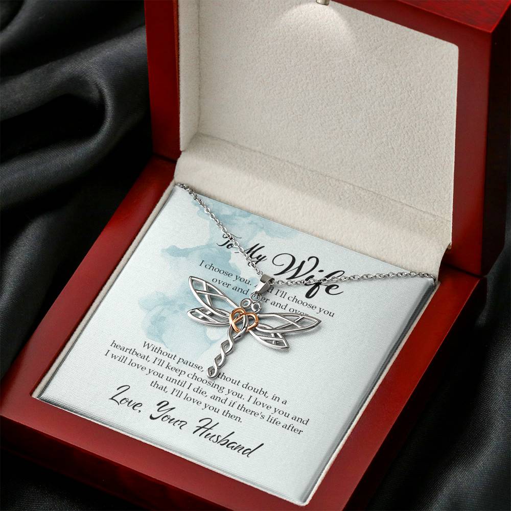 Dragonfly Necklace Gift For Wife Birthday Valentine's Day Engagement Anniversary  For Women Personalized Love Notes POD Message Card