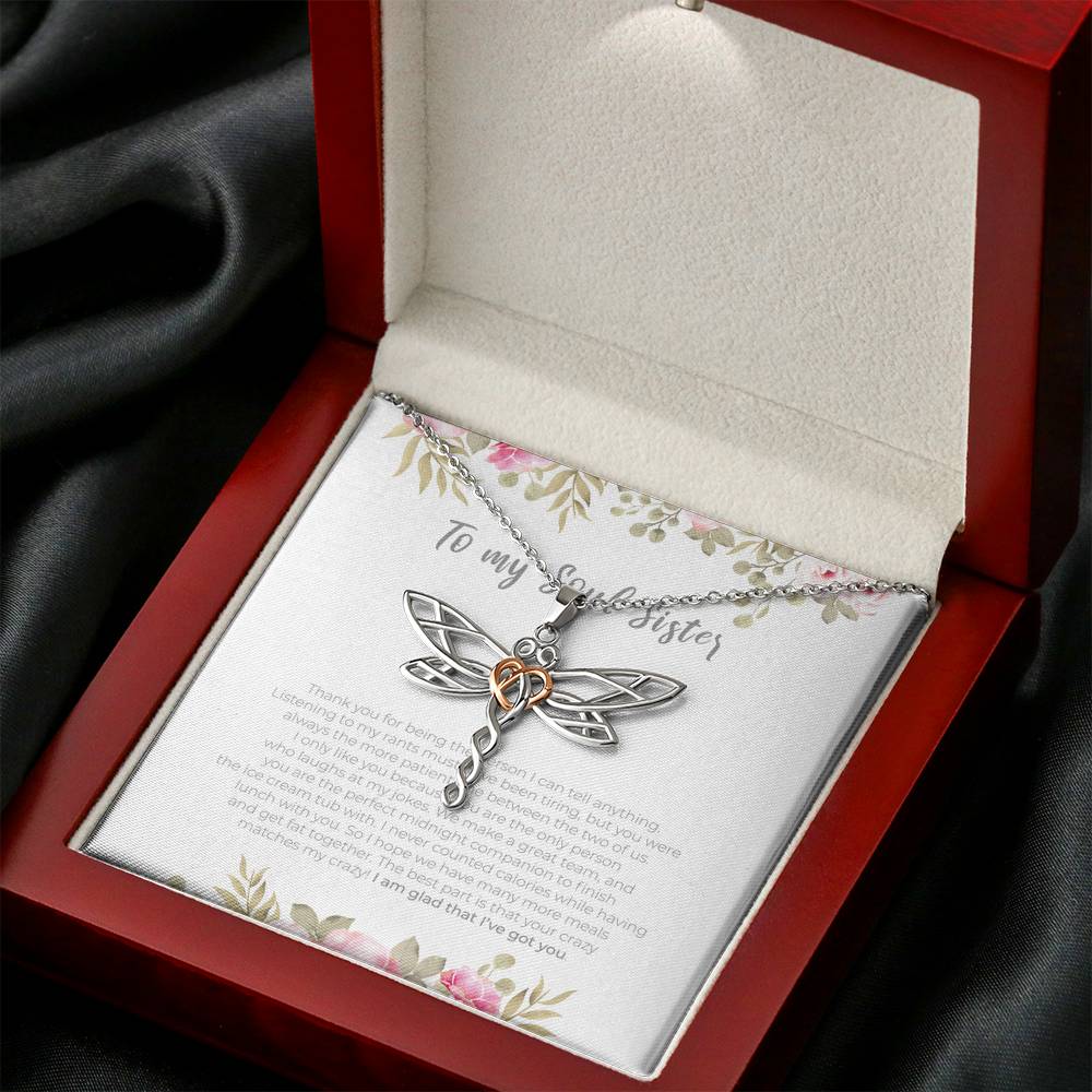 Personalized To my Soul Sister Necklace for Her Valentines Birthday Gift Dragonfly Dream Necklace for Women with Message  Card