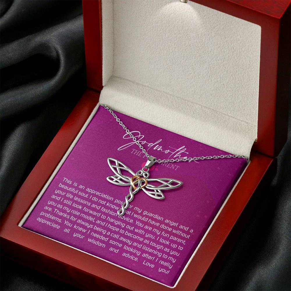 Best Gift for Godmother Necklace Silver Jewelry for Valentines Birthday Gift DragonflyDreamHearts Necklace for Women with Message  Card