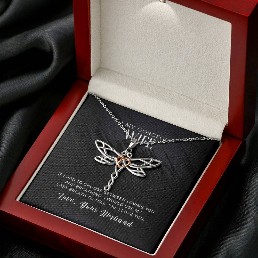 Personalized To My Wife Necklace  for Her Birthday Valentines Anniversary Gift for Wife Dragonfly Silver Necklace for Women with Message  Card