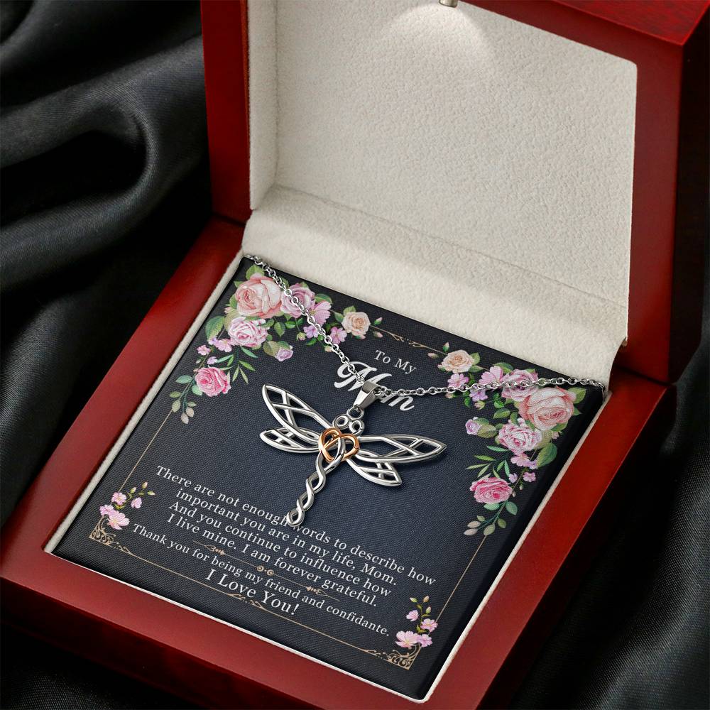 Personalized Gift To My Mom Necklace Birthday Valentines Gift to my mother Silver Jewelry for Women Dragonfly Dreams Necklace with Message Card