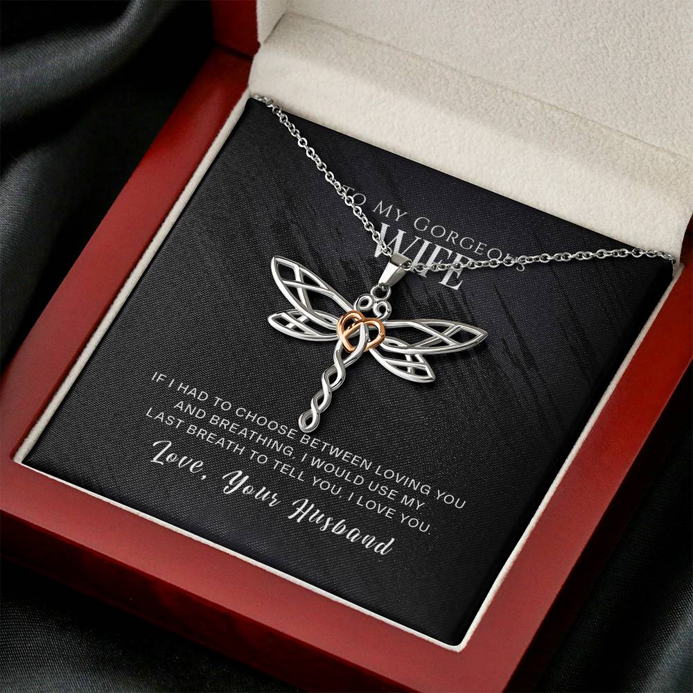 Personalized To My Wife Necklace  for Her Birthday Valentines Anniversary Gift for Wife Dragonfly Silver Necklace for Women with Message  Card