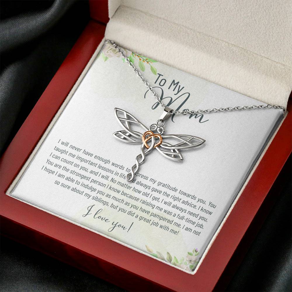 Personalized Mother Necklace for Her Birthday Friendship Gift Dragonfly Dream Heart Necklaces for Women with Message  Card