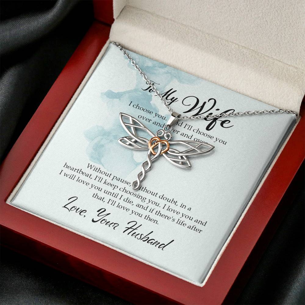 Dragonfly Necklace Gift For Wife Birthday Valentine's Day Engagement Anniversary  For Women Personalized Love Notes POD Message Card