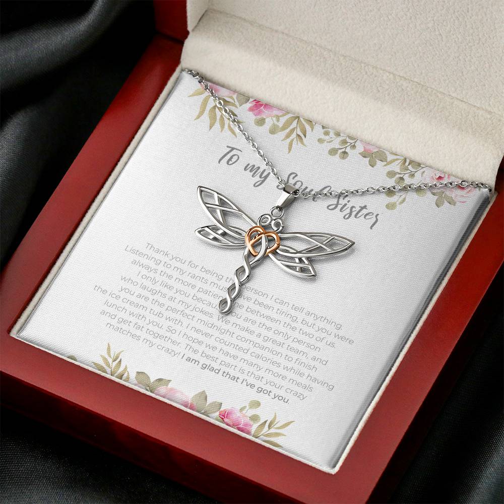 Personalized To my Soul Sister Necklace for Her Valentines Birthday Gift Dragonfly Dream Necklace for Women with Message  Card