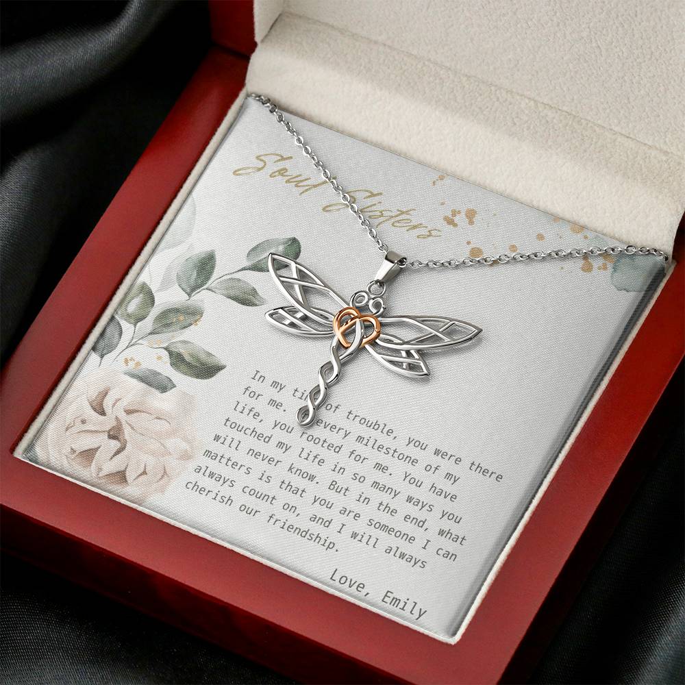 Gift To My Soul Sister On Her Birthday Engagement Gift Pendent Forever Love Bond Dragonfly Necklace