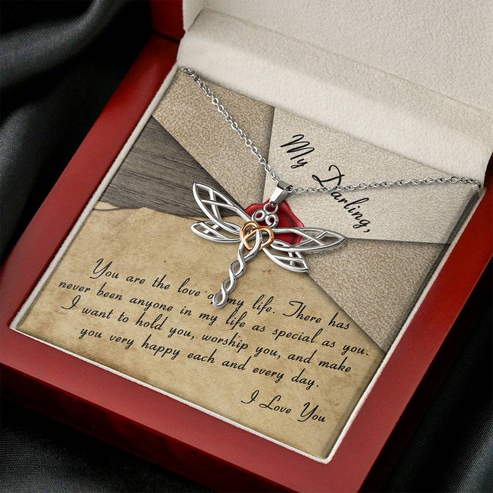Personalized Girlfriend Wife Necklace  for Her Valentines Birthday Anniversary Gift Dragonfly Hearts Necklace for Women with Message  Card