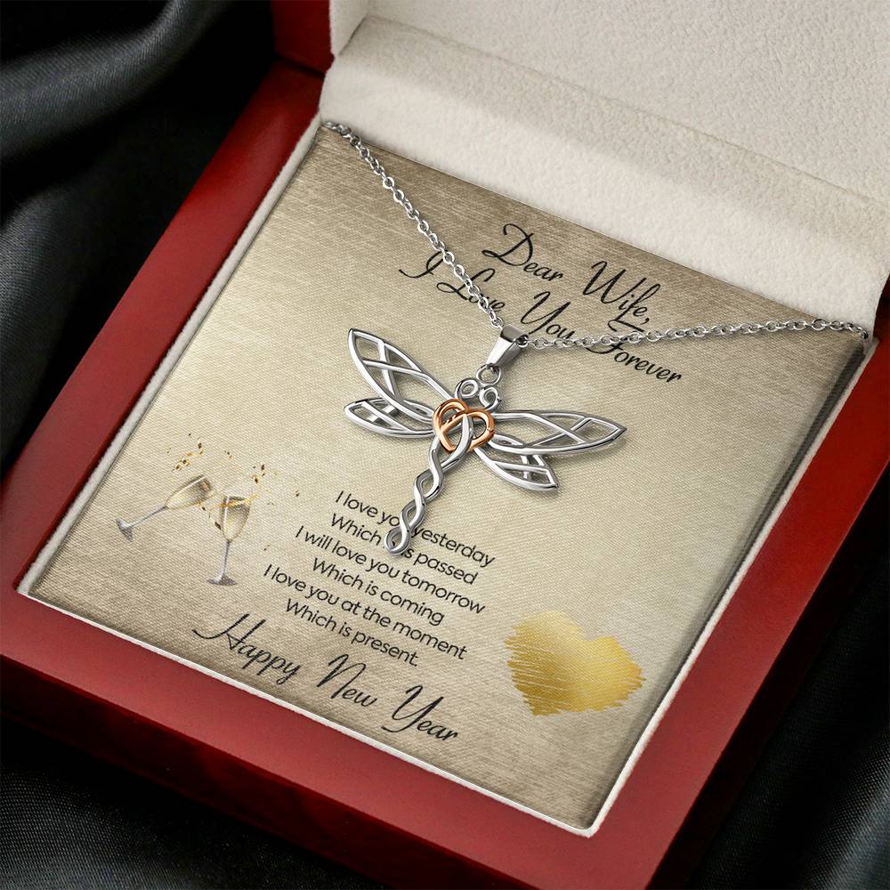 Personalized To My Wife Necklace for Her Birthday Valentines Anniversary Gift to my Wife Dragonfly Hearts Necklace for Women with Message  Card