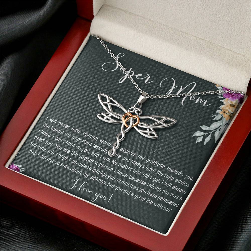 Personalized Gift Necklace for Her Birthday Mother's Day Valentines Dragonfly Dreams Heart Necklaces for Women with Message  Card