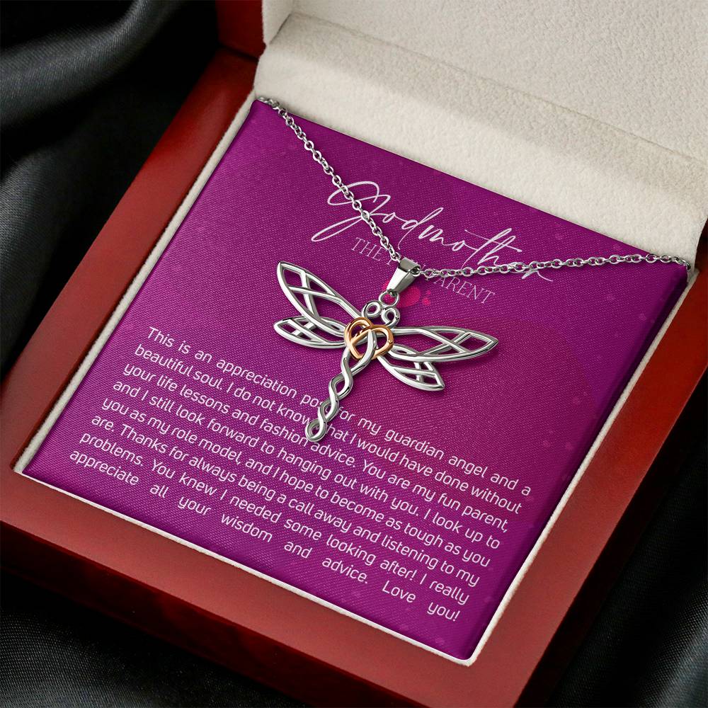 Best Gift for Godmother Necklace Silver Jewelry for Valentines Birthday Gift DragonflyDreamHearts Necklace for Women with Message  Card