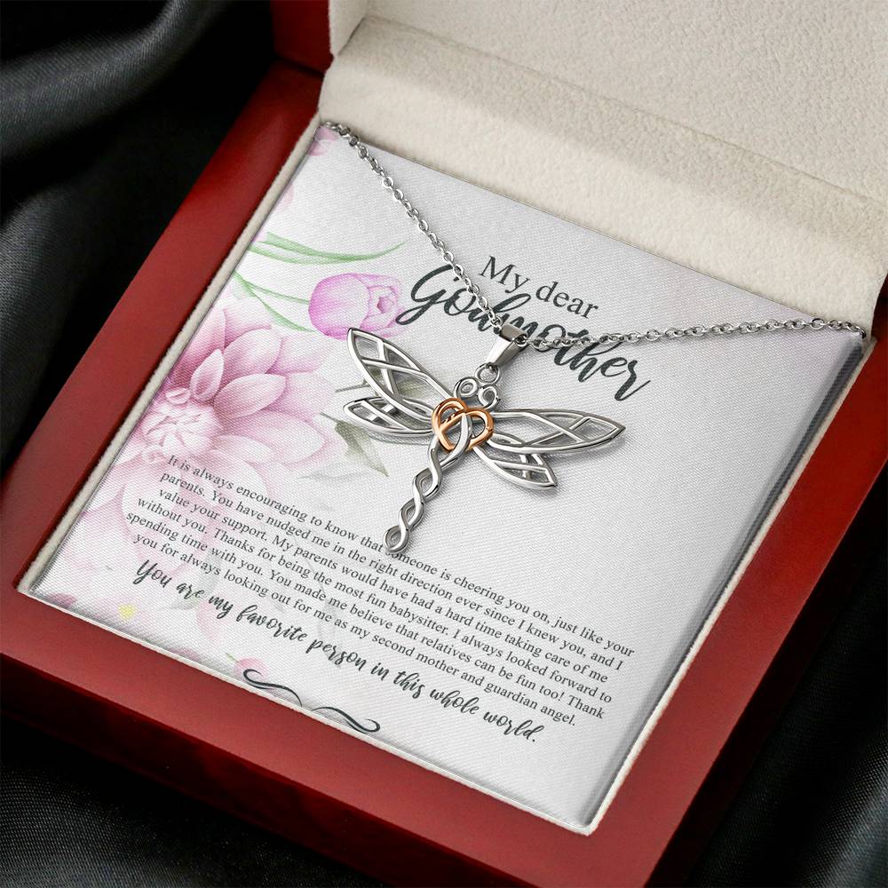 Best Gift for Godmother Necklace Silver Jewelry for Valentines Birthday Gift DragonflyDreamHearts Necklace for Women with Message  Card