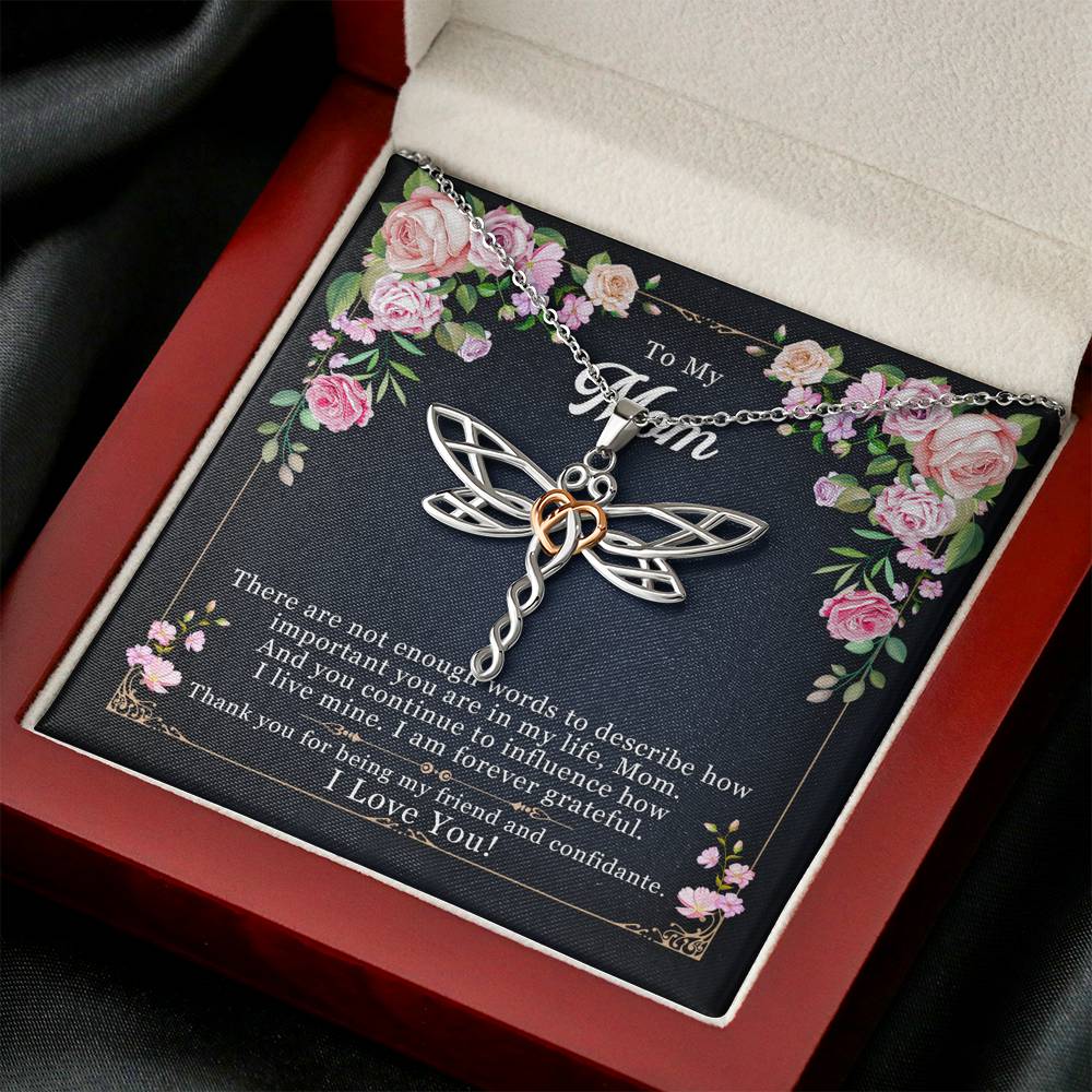 Personalized Gift To My Mom Necklace Birthday Valentines Gift to my mother Silver Jewelry for Women Dragonfly Dreams Necklace with Message Card