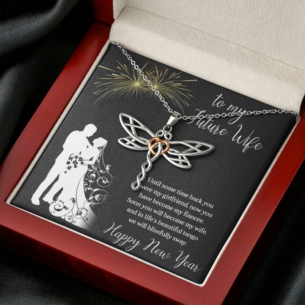 To My Future Wife Necklace for Women Personalized Birthday Anniversary Valentines Engagement Gift Dragonfly Necklace with Message Card from Husband Silver Jewelry for Women