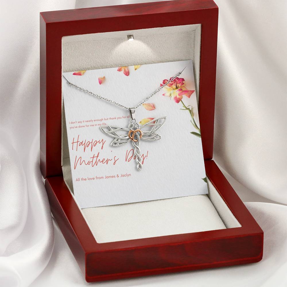 Personalized Gift Mom Necklace for Her Birthday Valentines Mother's Day Dragonfly Dreams Necklaces for Women with Message  Card
