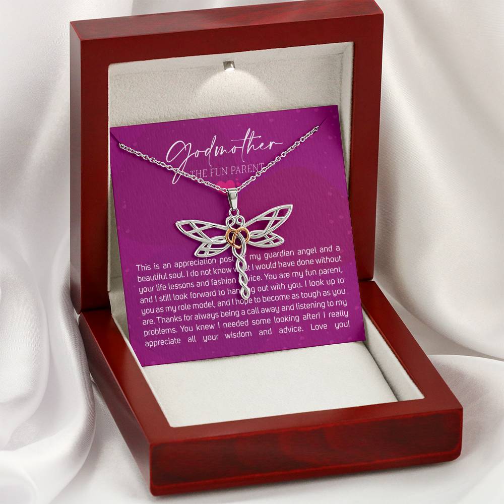 Best Gift for Godmother Necklace Silver Jewelry for Valentines Birthday Gift DragonflyDreamHearts Necklace for Women with Message  Card