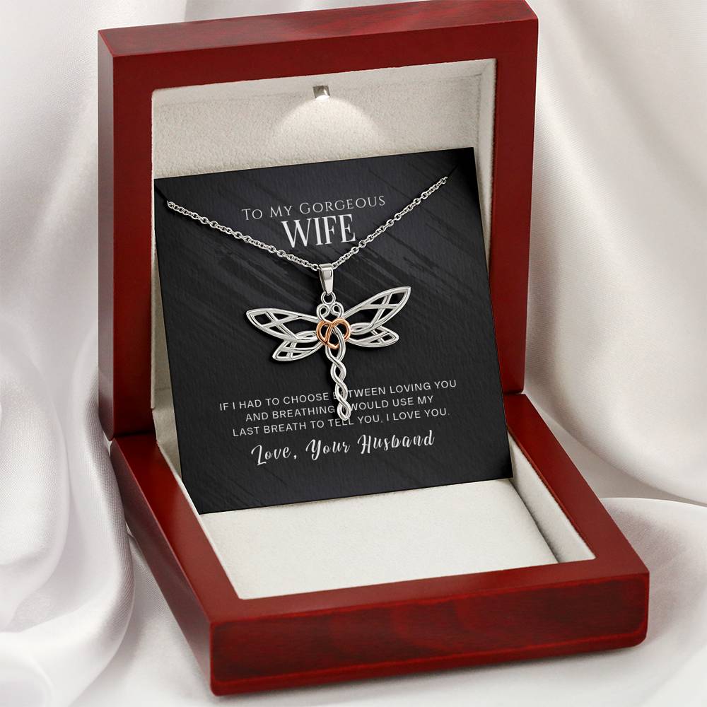 Personalized To My Wife Necklace  for Her Birthday Valentines Anniversary Gift for Wife Dragonfly Silver Necklace for Women with Message  Card