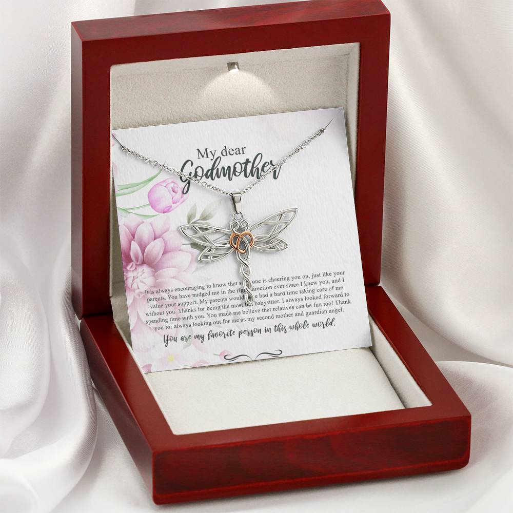 Best Gift for Godmother Necklace Silver Jewelry for Valentines Birthday Gift DragonflyDreamHearts Necklace for Women with Message  Card