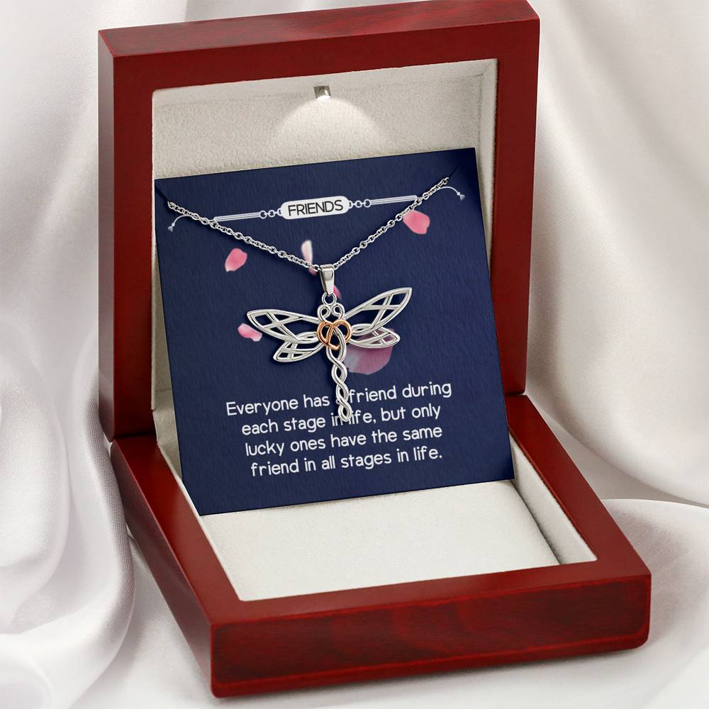 Personalized BFF Bestfriend Necklace  for Her Valentines Birthday Anniversary Gift Dragonfly Dream Necklace for Women with Message  Card