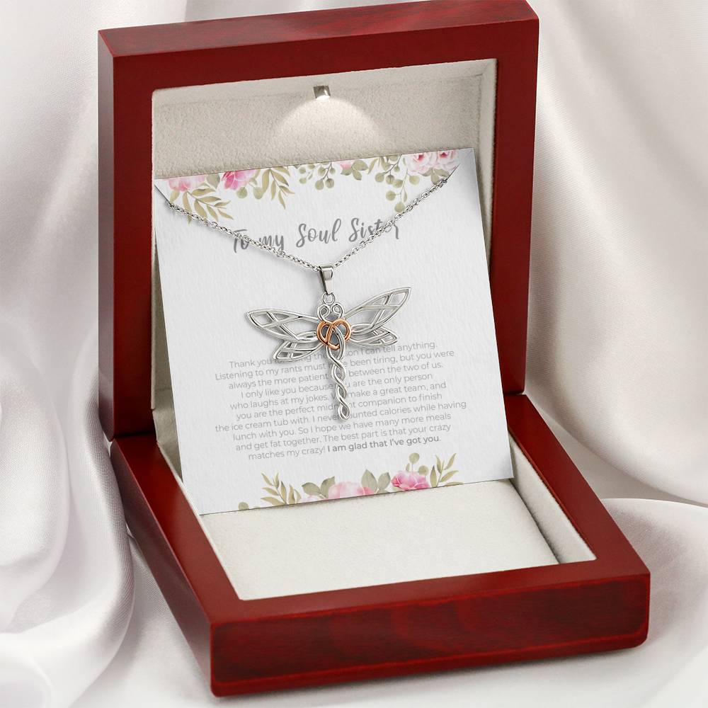 Personalized To my Soul Sister Necklace for Her Valentines Birthday Gift Dragonfly Dream Necklace for Women with Message  Card