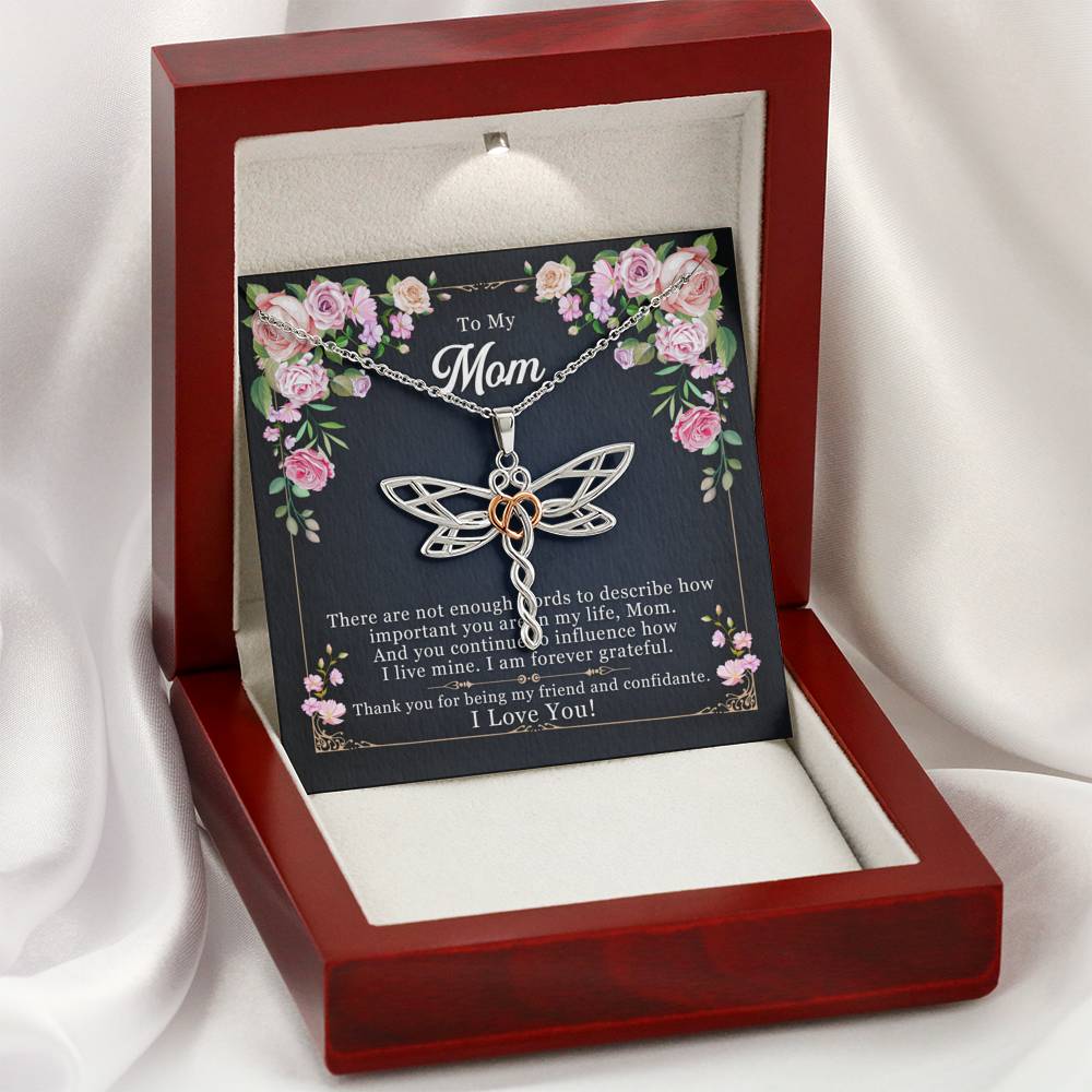 Personalized Gift To My Mom Necklace Birthday Valentines Gift to my mother Silver Jewelry for Women Dragonfly Dreams Necklace with Message Card