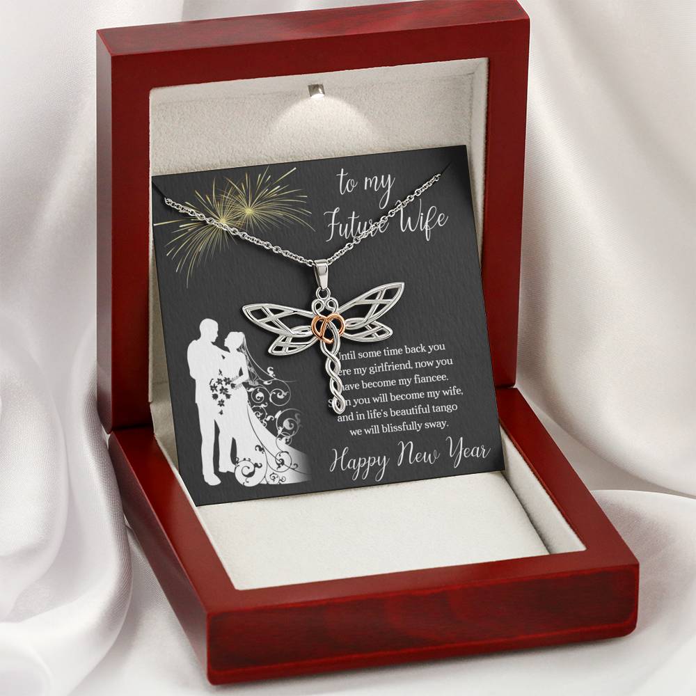 To My Future Wife Necklace for Women Personalized Birthday Anniversary Valentines Engagement Gift Dragonfly Necklace with Message Card from Husband Silver Jewelry for Women