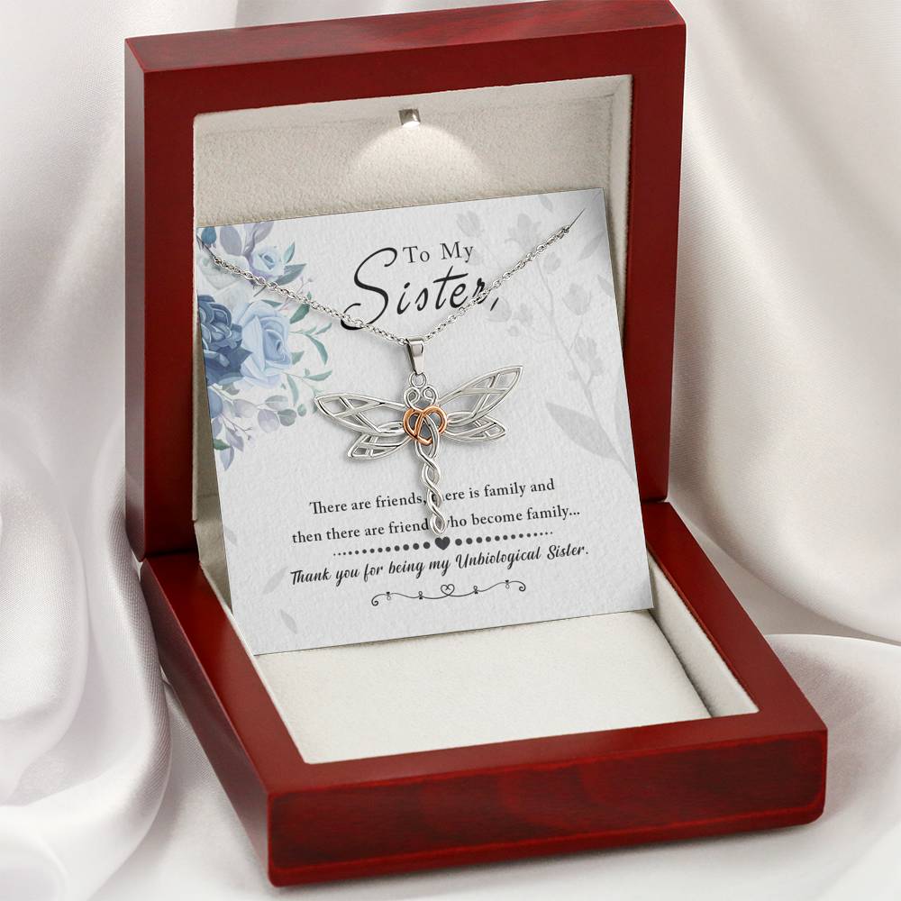 Personalized Custom Sister Necklace  for Her Valentines Birthday Anniversary Gift Dragonfly Hearts Necklace for Women with Message  Card