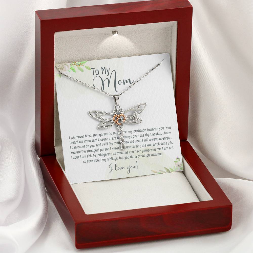 Personalized Mother Necklace for Her Birthday Friendship Gift Dragonfly Dream Heart Necklaces for Women with Message  Card