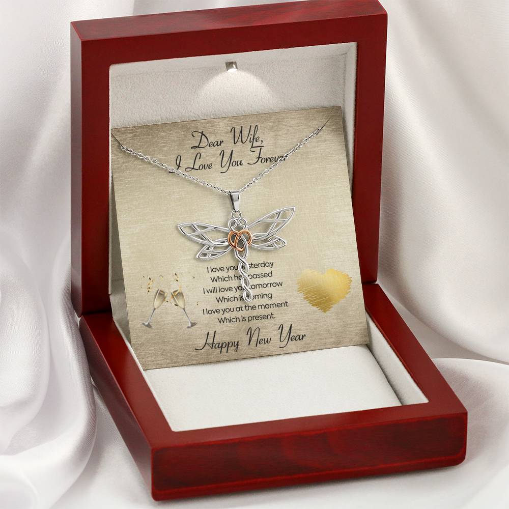Personalized To My Wife Necklace for Her Birthday Valentines Anniversary Gift to my Wife Dragonfly Hearts Necklace for Women with Message  Card
