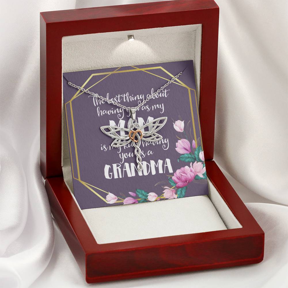 Grandma Dragonfly Necklace, Necklace Personalized Gifts Birthday Gift Custom Necklace for Mom Necklaces for Women Flower Jewelry Mothers Day Gift
