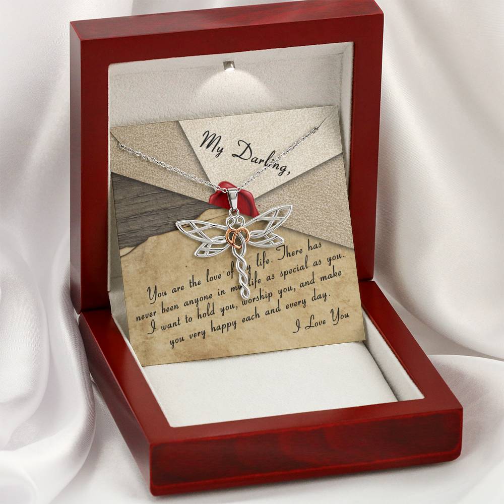 Personalized Girlfriend Wife Necklace  for Her Valentines Birthday Anniversary Gift Dragonfly Hearts Necklace for Women with Message  Card