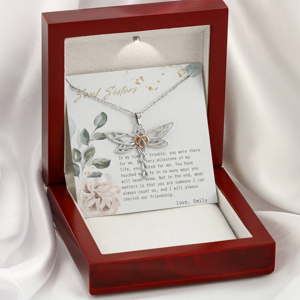 Gift To My Soul Sister On Her Birthday Engagement Gift Pendent Forever Love Bond Dragonfly Necklace