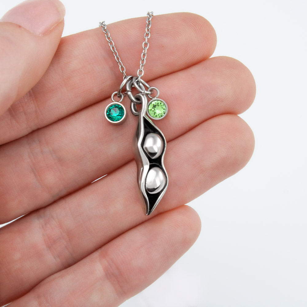 Birthstone Peapod Necklace, Custom Swarovski, Peas in a Pod Necklace for Family, Mothers Day Gift, Mother Necklace, Grandma Necklace
