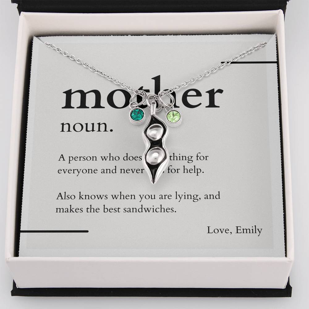 Birthstone Peapod Necklace, Custom Swarovski, Peas in a Pod Necklace for Family, Mothers Day Gift, Mother Necklace, Grandma Necklace